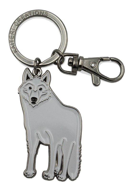 porte-clés métal loup blanc